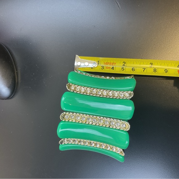 Green and silver  stretchy adjustable bracelet with faux diamonds/ rhinestones - Picture 9 of 11